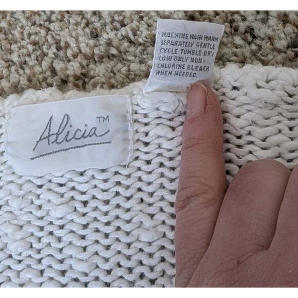 Vintage 80s Alicia Puff Sleeve Sweater Women Small Ivory Pastel Open Knit - Picture 7 of 7